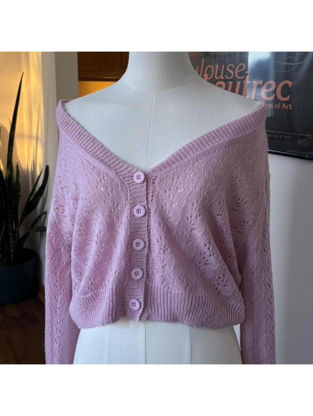Princess Polly Pink Cardigan Fuzzy Knit Cropped Sweater Coquette Balletcore